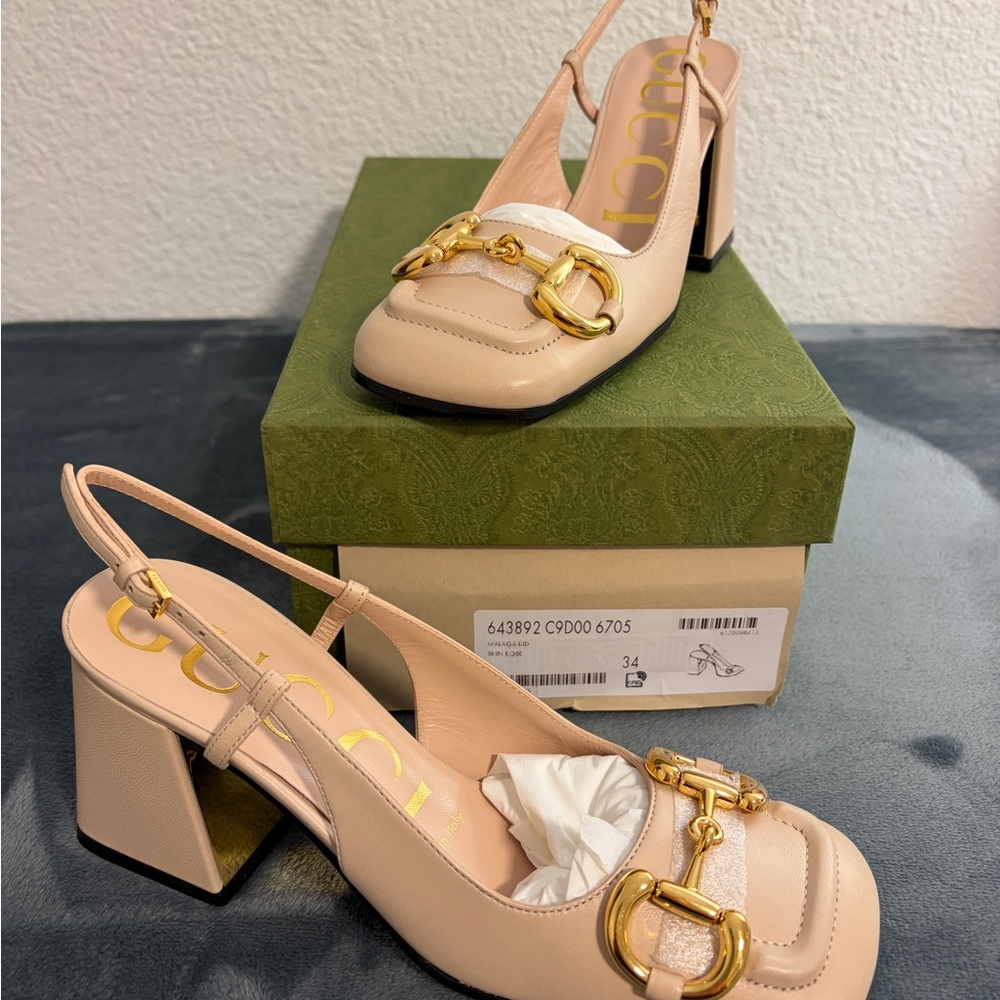 Brand New Gucci Women’s Mid-heel Slingback with Horsebit Skin Rose Size 34 US 4 - Picture 8 of 8